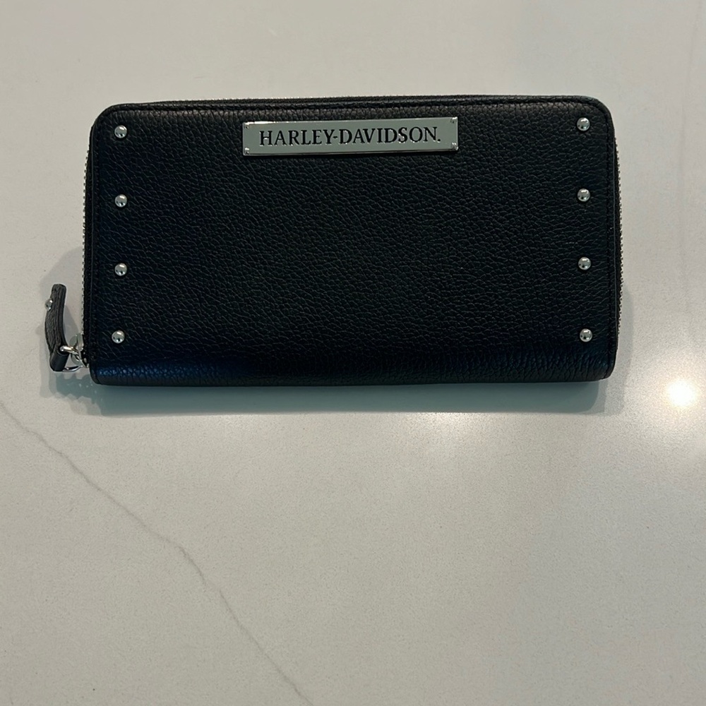 Harley-Davidson Black Leather Wallet with Silver Studs